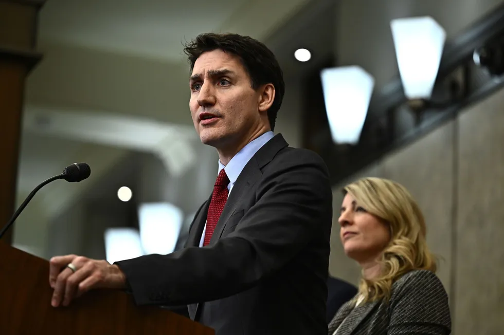 Canadian Prime Minister Justin Trudeau addresses media after US President Donald Trump signed an order to impose stiff tariffs on imports from Canada.