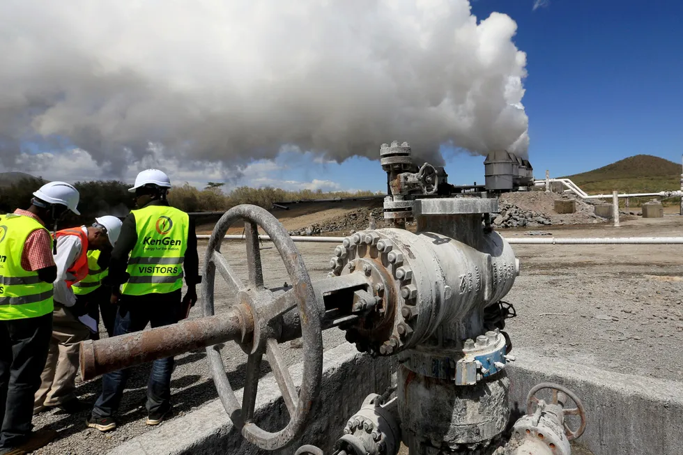 On site: Kenya Electricity Generating Company (KenGen) workers seen at the Olkaria IV geothermal plant near the Rift Valley town of Naivasha