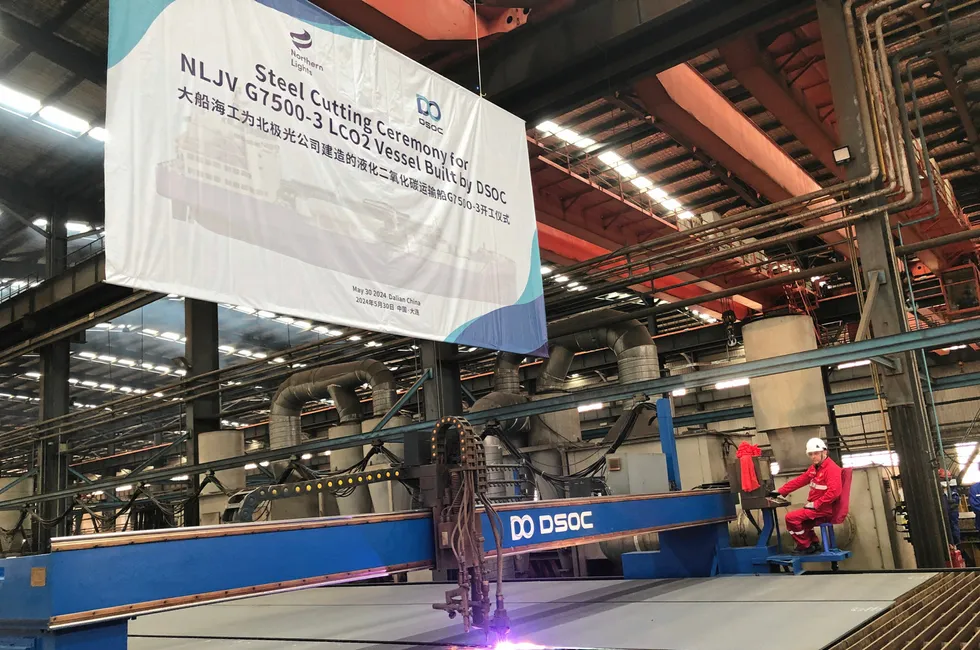 The steel-cutting ceremony for the third Northern Lights CO2 carrier.