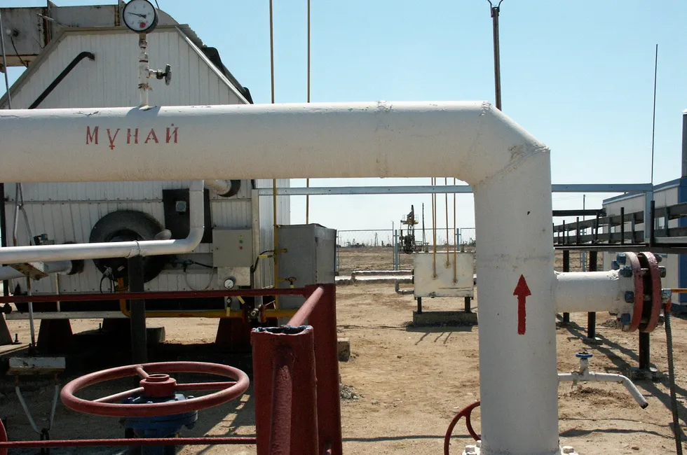 Oil piping at the Ozen field in the Mangistau region in Kazakhstan.
