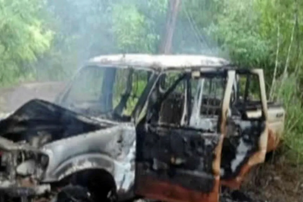 Insurgency: A burned car in Cabo Delgado, which suffered militant attacks this week.