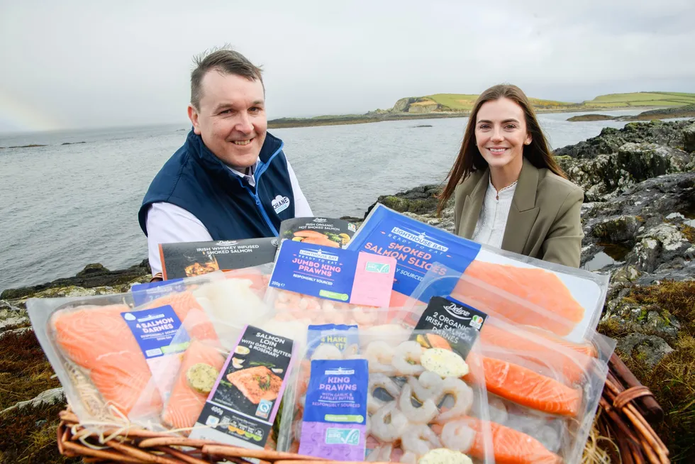 Colman Keohane, managing director of Keohane Seafoods (left), and Emma Nolan, senior buyer at Lidl Ireland and Northern Ireland (right).