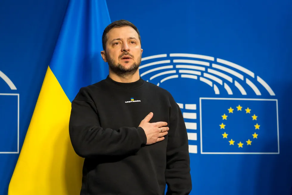 Leader: Ukrainian President Volodymyr Zelensky pictured during the European leaders summit in Brussels, Belgium earlier this month.
