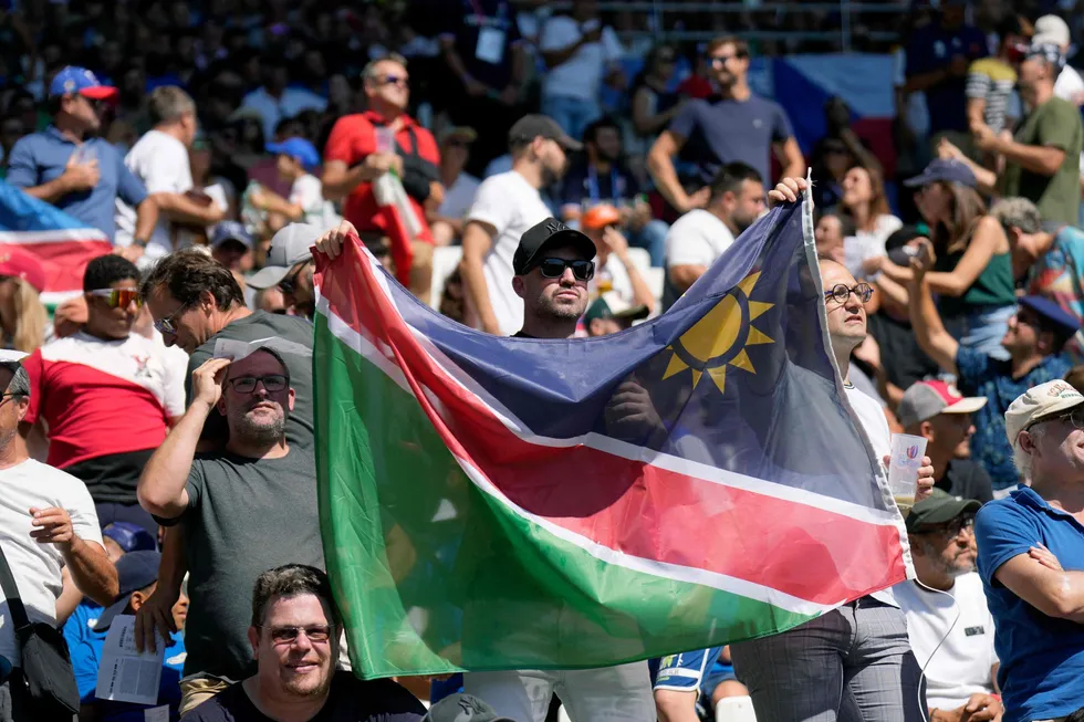 Namibia supporters wave their national flag ahead of the Rugby World Cup in France in 2023.