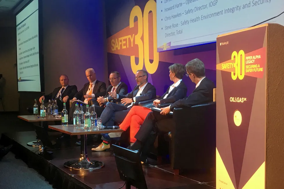 Les Linklater, executive director of the Step Change in Safety body (third right), addresses the Safety 30 conference in Aberdeen on Tuesday