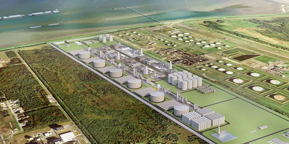A rendering of the proposed 'green gas' terminal at Wilhelmshaven, Germany.
