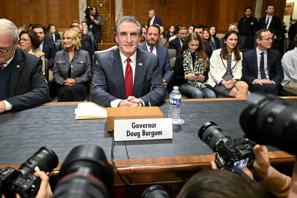Doug Burgum takes his seat as he arrives for a Senate Energy and Natural Resources Committee hearing on his nomination to be Secretary of the Interior.