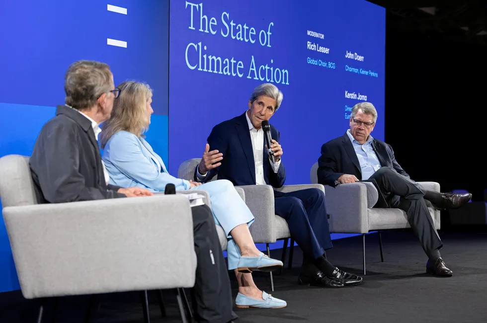 John Kerry speaking at the Breakthrough Energy cleantech summit in London yesterday.