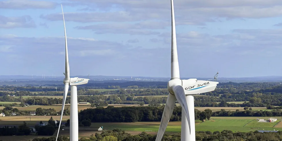 Wind turbines in Radenac, western France.