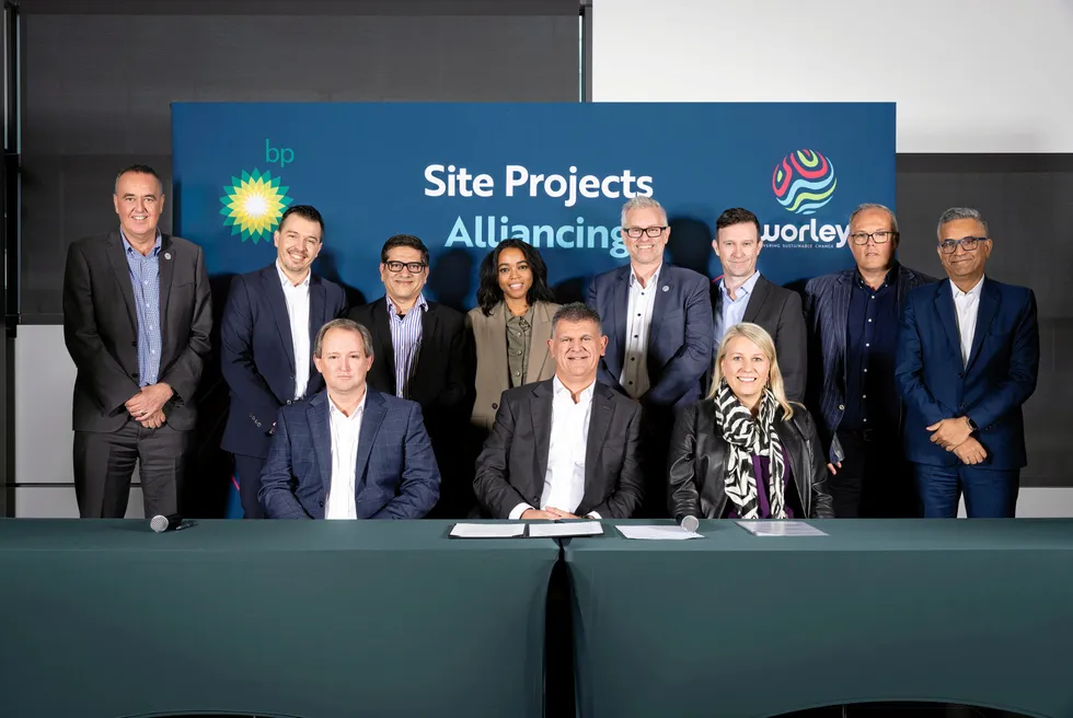 BP and Worley officials at their strategic alliance signing ceremony.