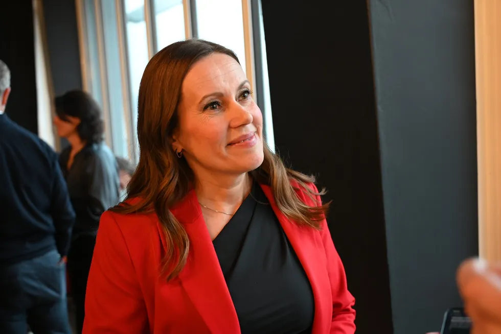 Norwegian Fisheries and Oceans Minister Marianne Sivertsen Naess after the presentation of the aquaculture white paper in Bergen on April 10.