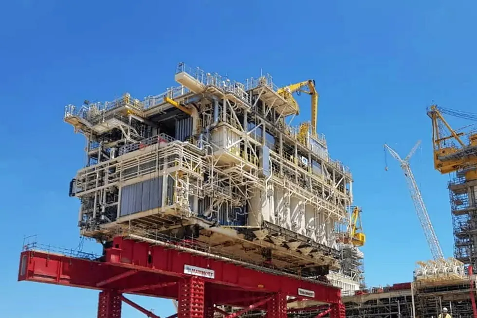 Moving forward: An Azeri Central East module during installation at a yard near Azerbaijan’s capital, Baku.