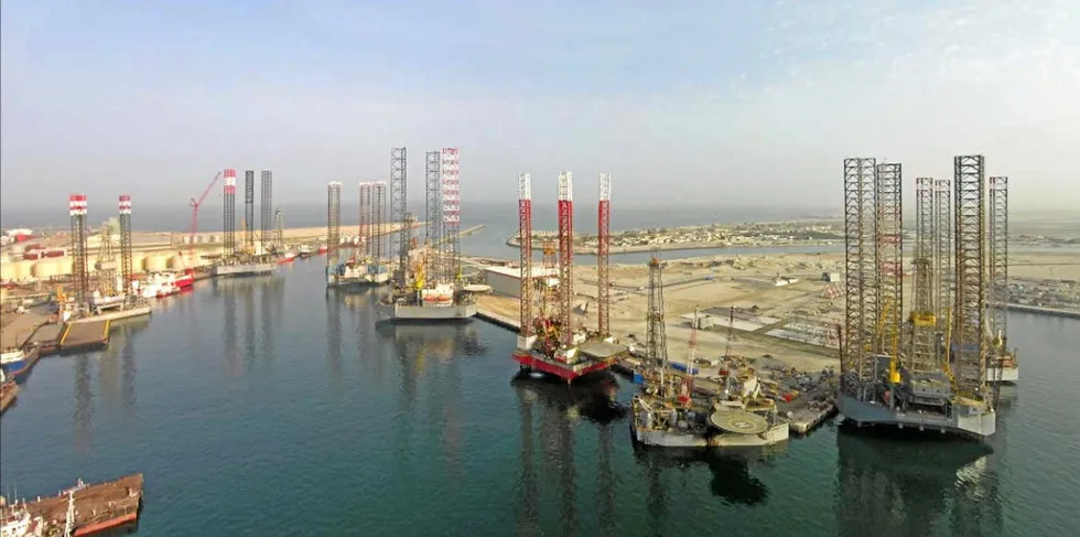 Rigs stacked at Lamprell's Hamriyah yard in the United Arab Emirates in 2010