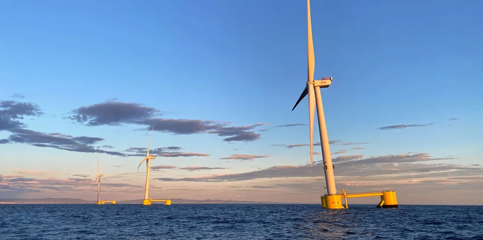Principle Power semisubmersible floating wind turbines at the WindFloat Atlantic array off Portugal