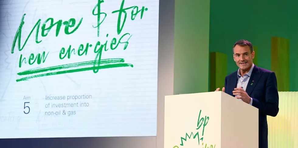 BP CEO Bernard Looney speaks during an event in London.