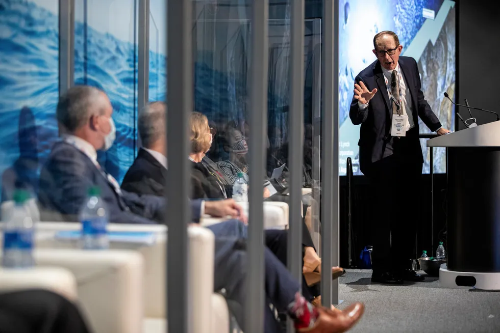 Safety measures: Clear dividers separated panellists at OTC 2021.