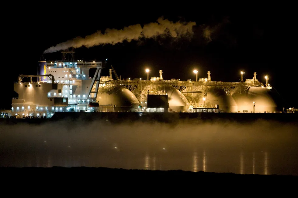 Essential energy: a Japanese liquefied natural gas carrier anchored near liquefaction facilities on Russia's Sakhalin Island
