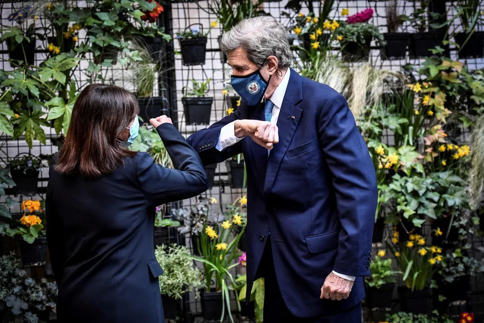 Plea: US climate envoy John Kerry (right) with Mayor of Paris Ann Hidalgo during a visit to the French capital earlier this month