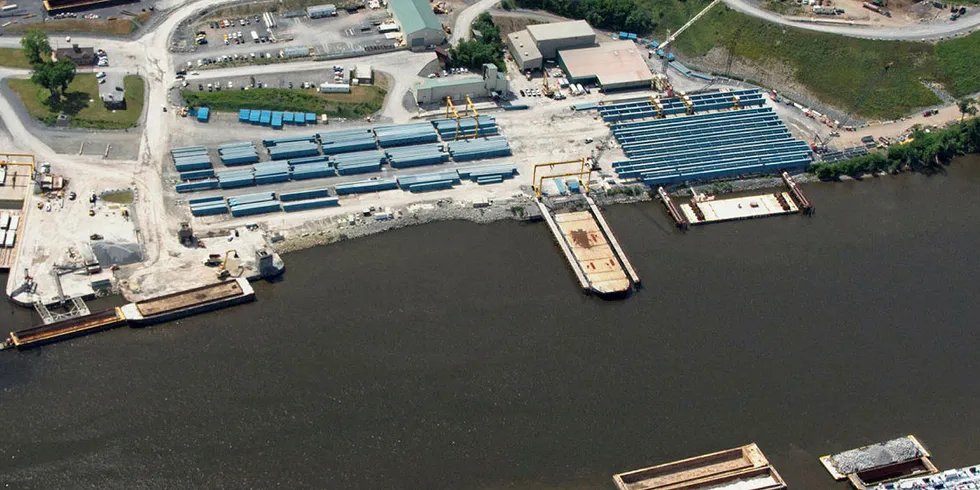 The privately owned Port of Coeyman's along New York's Hudson River, seen from the sky.