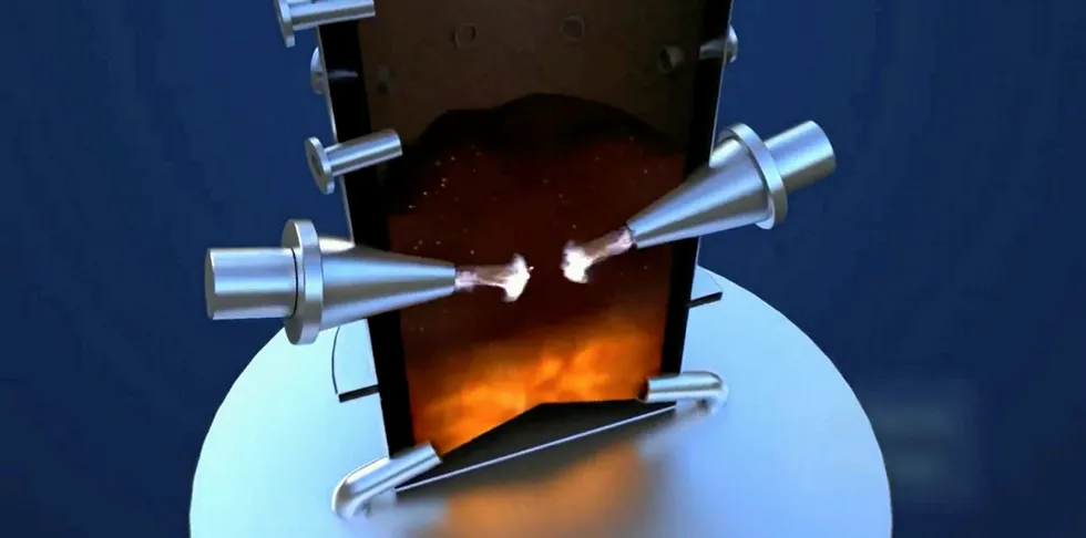 Plasma torches inside SGH2's gasification chamber, which heat waste materials to temperatures of up to 4,000C, turning solids to gases.