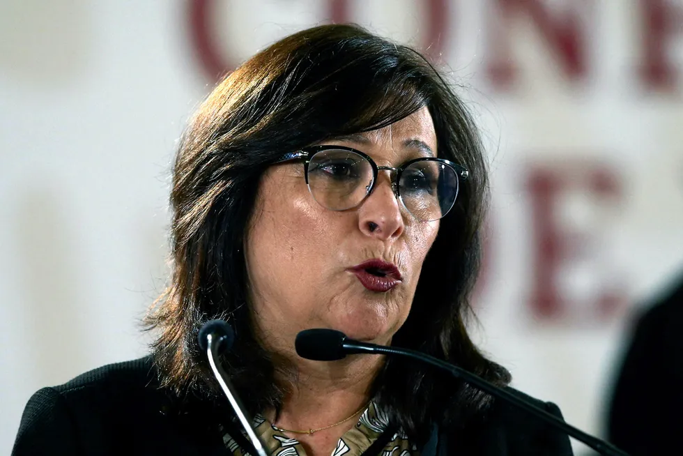 It's ours: Mexico's Energy Minister Rocio Nahle speaks during a news conference held by Mexico's President Andres Manuel Lopez Obrador