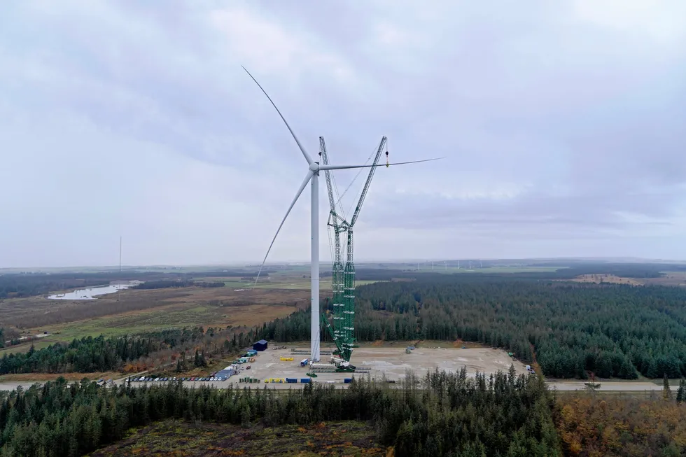 The new machine will dwarf Siemens Gamesa's existing 14MW SG 14-22 DD 236 wind turbine, seen here being installed at Osterild.