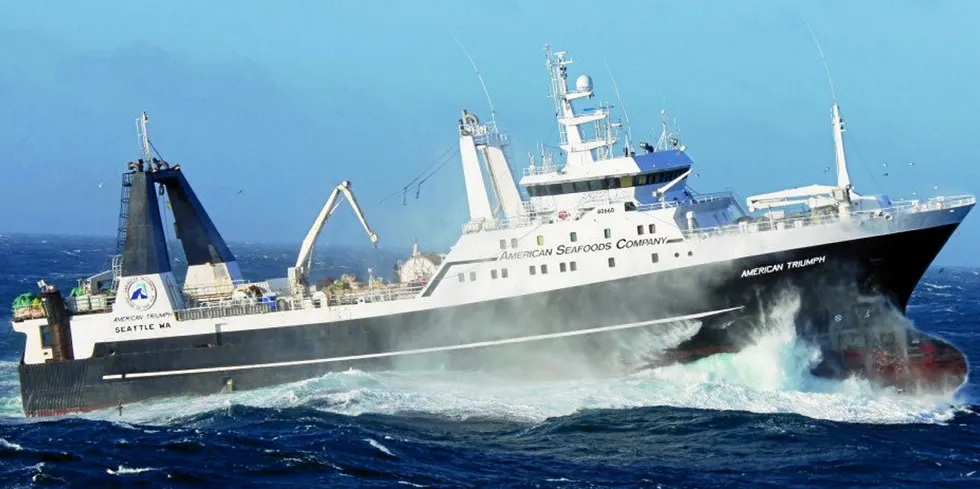 Rough waters. The American Triumph, one of American Seafoods' factory trawlers, was among the vessels to have crew infected with COVID-19.