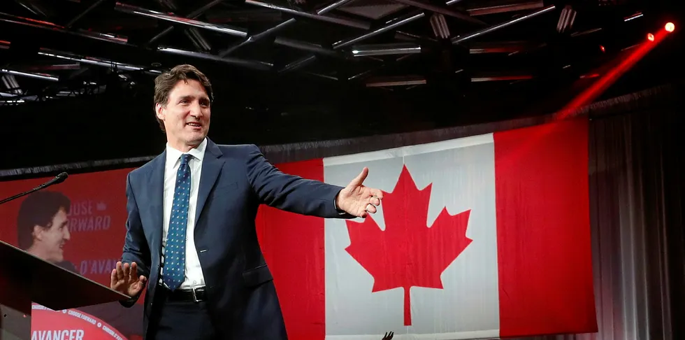 Liberal leader and Canadian Prime Minister Justin Trudeau reacts after the federal election at the Palais des Congres in Montreal, Quebec, Canada October 22, 2019. REUTERS/Stephane Mahe
