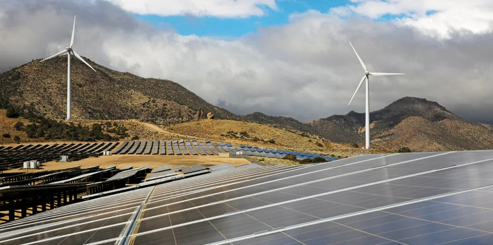 The Pine Tree wind and solar farm in the Tehachapi Mountains of California.