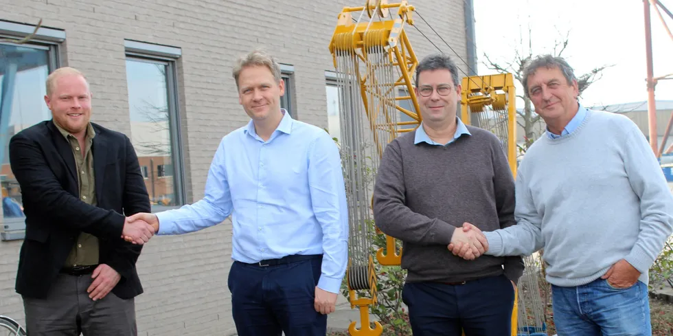 Link-up: (from left to right) Lucas Lowe-Houghton from Tugdock, Wim Sarens and Carl Sarens from Sarens, and Shane Carr from Tugdock