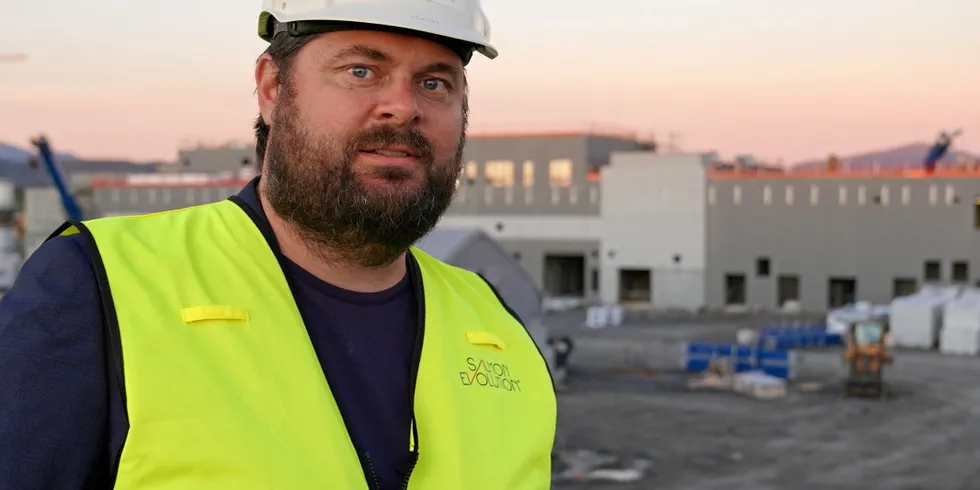 Salmon Evolution's CEO Hakon André Berg by its Indre Haroy site earlier this year.