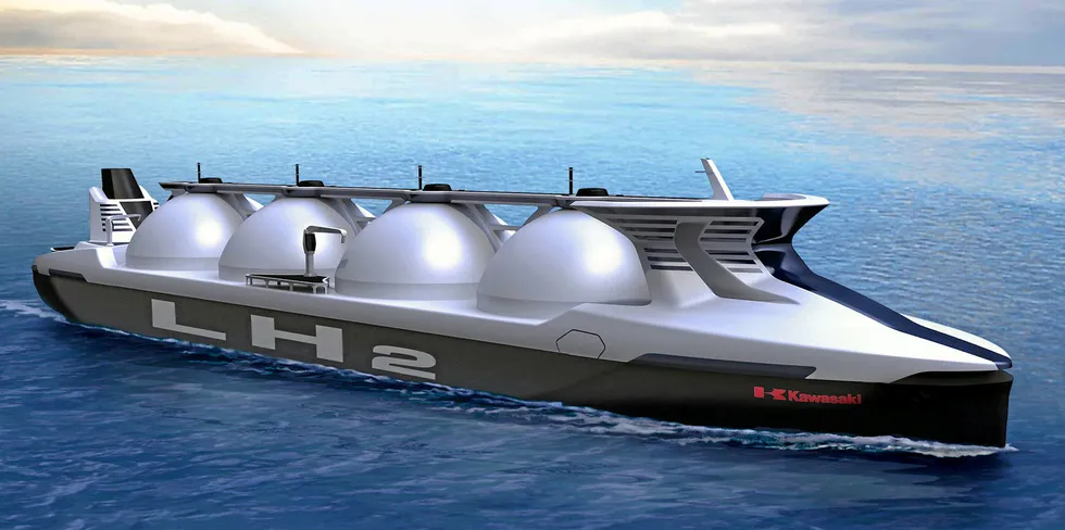 CGI of Kawasaki Heavy Industry's future liquid-hydrogen vessel