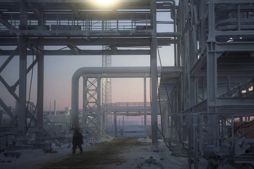 Gas handling facilities at the Utrenneye field that is the source of feed gas for Novatek's Arctic LNG 2 project in Russia