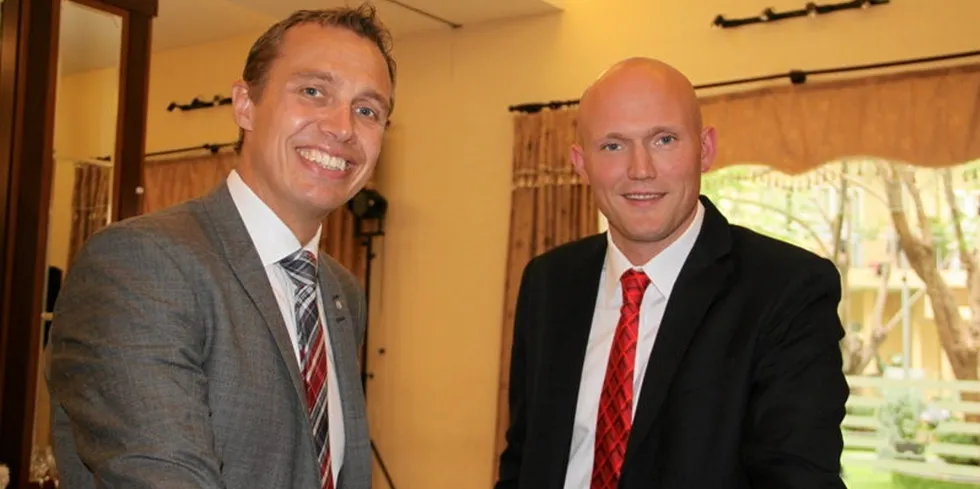 Tore Holvik meeting with Norwegian Seafod Council's Christian Chramer when he worked as a sales manager for Coast Seafood in 2014.