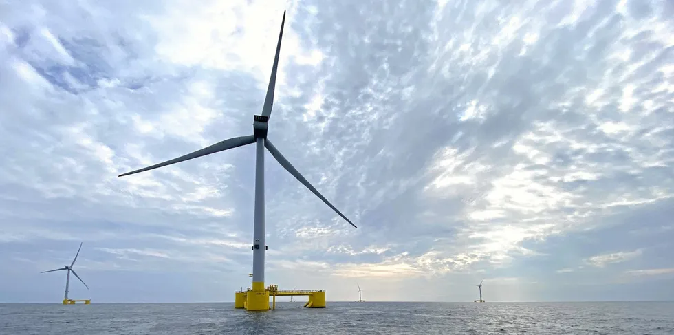 The WindFloat floating wind concept being used on Ocean Winds' EGL project in the French Mediterranean