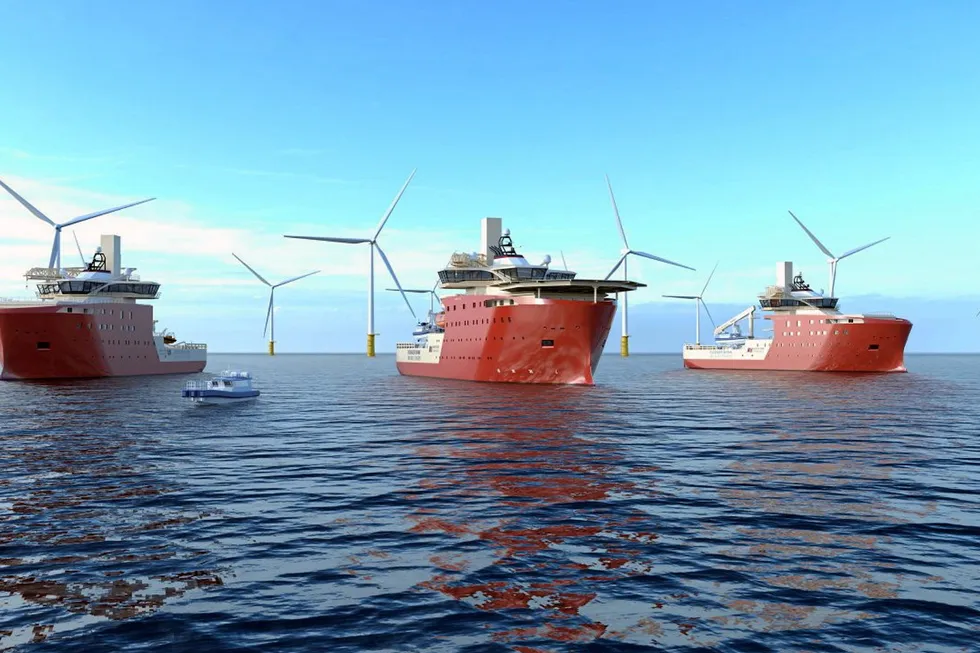 Regimented: a digitalised image of service operation vessels at the giant Dogger Bank wind farm in the North Sea