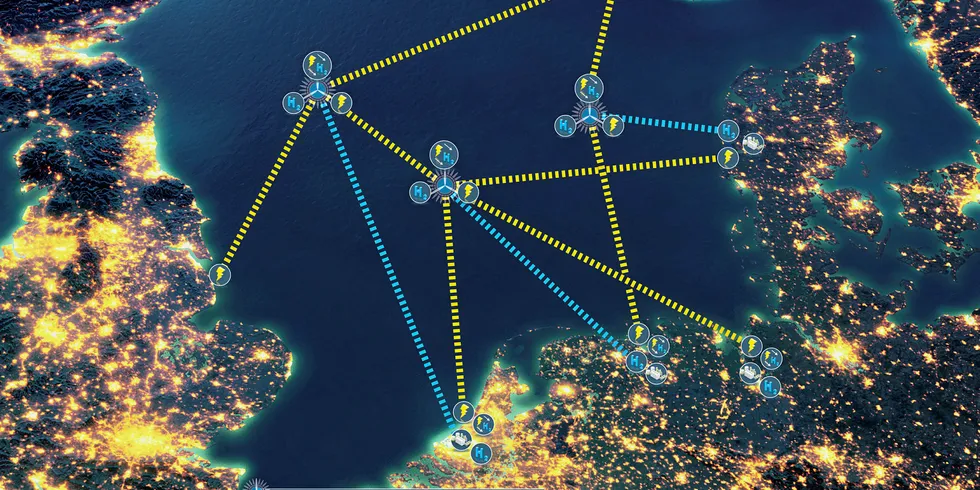 Illustrative map of how a meshed grid wtih energy islands could look like