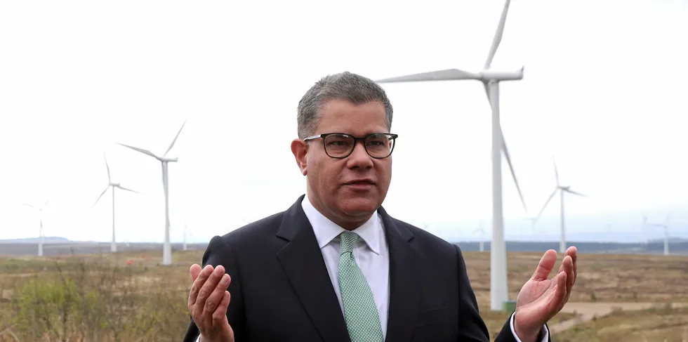 COP26 President Alok Sharma rehearses a speech at Whitelee Windfarm near Glasgow, with six months to go until the UN Climate Change Conference.