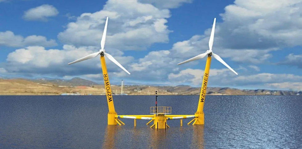 Rendering of EnerOcean W2Power unit against Gran Canaria coastline |