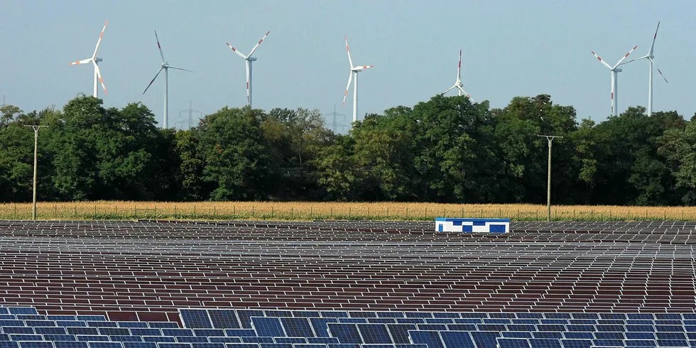 PV array and wind turbines in Bitterfeld, Eastern Germany