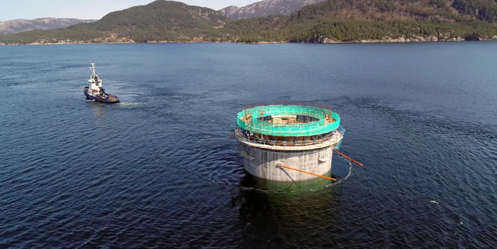 Substructures are transported from the Aker Solutions yard at Stord to a deep-water site at Dommersnes