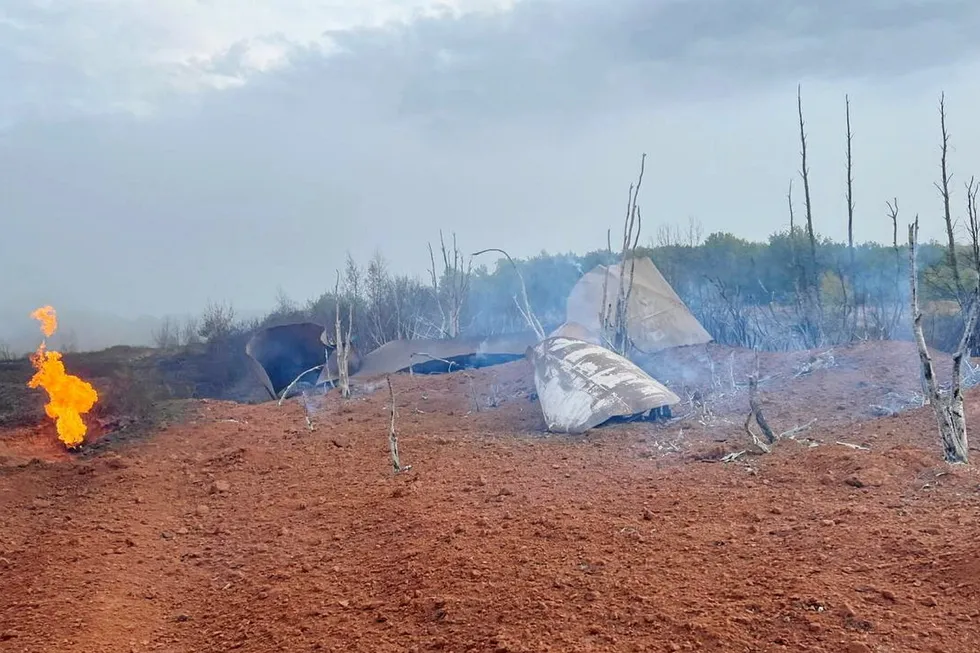 Aftermath: A gas trunkline accident site near the city of Saratov in Russia.