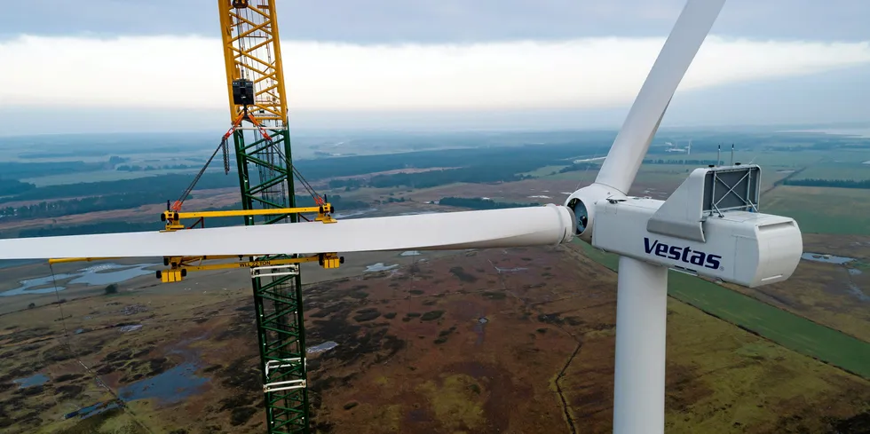 An early Vestas V150-4.2MW being installed at Østerild, Denmark