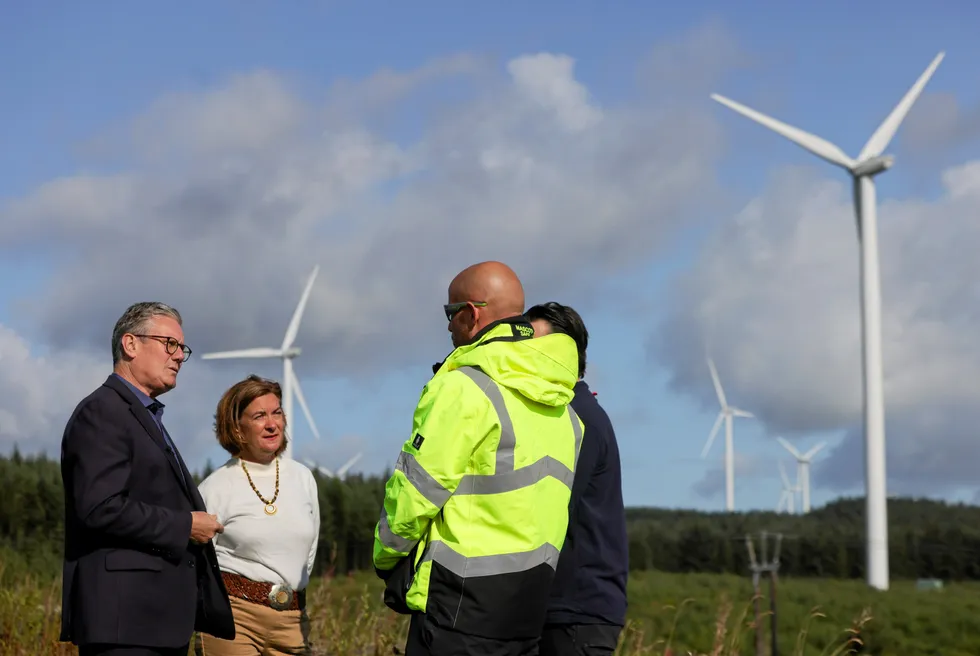 British Prime Minister Keir Starmer visits an onshore wind farm in Wales