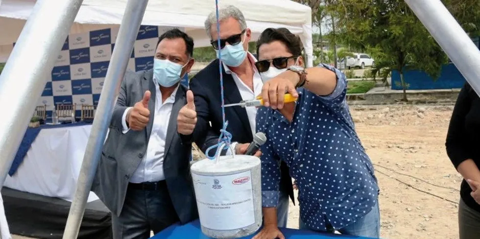 The first stone at the center was laid at a ceremony with representatives from Skretting, Hendrix Genetics and the Ecuadorian government in attendance.