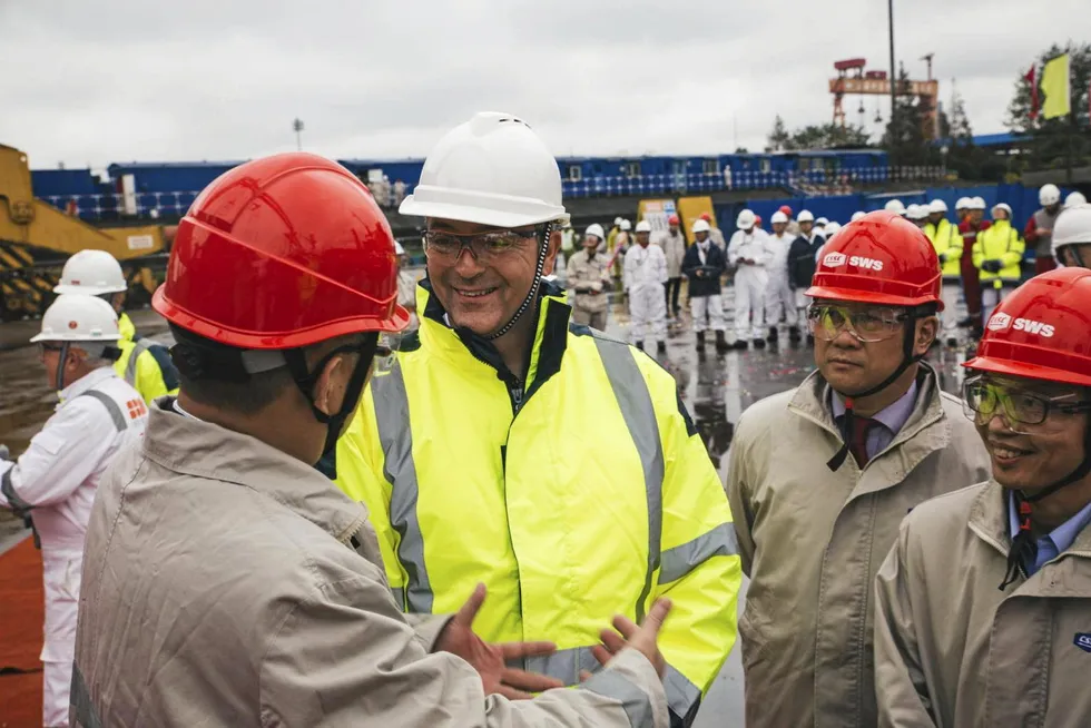 Happy faces: at SWS shipyard in China