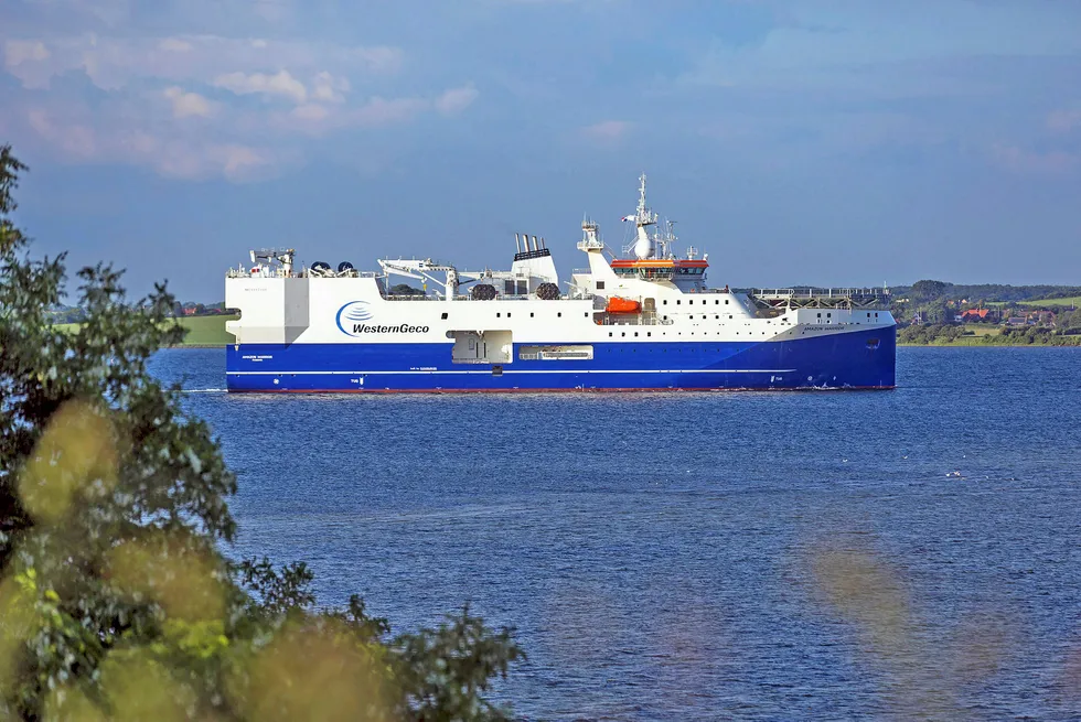 Campos basin work: the seismic research vessel Amazon Warrior