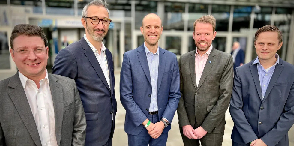 Venturing forth: (from left to right): EDF Renewables' Marc Chiron, Pierre-Emmanuel Guillot and Nicolas Voyez; and Deep Wind Offshore's Knut Vassbotn and Hans Petter Øvrevik