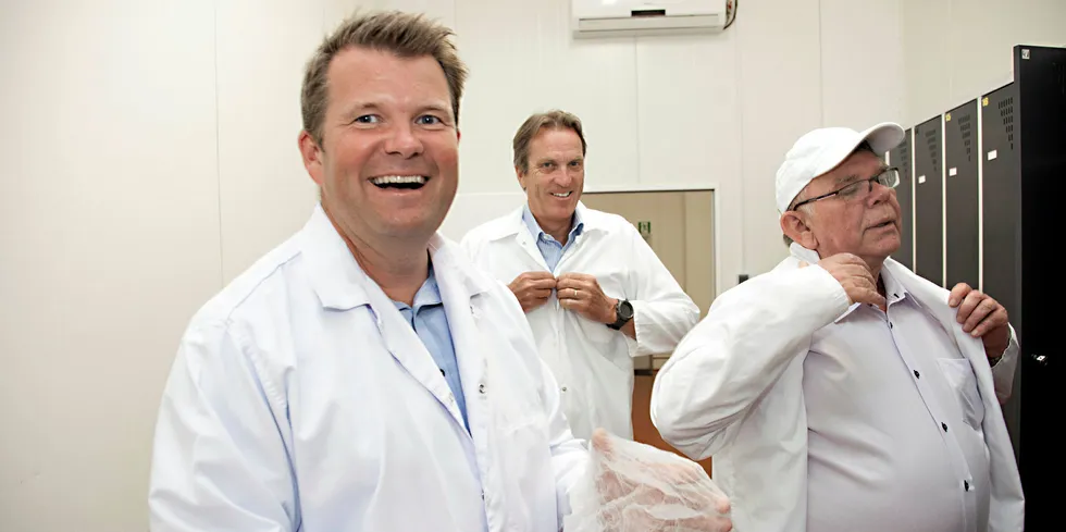 From left-to-right: Reynir Indahl, Jon Hindar, and Jerzy Malek at the Milarex processing facility in Poland.