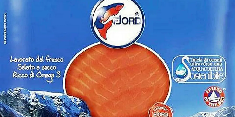 A retail pack of Norwegian salmon in Italy.
